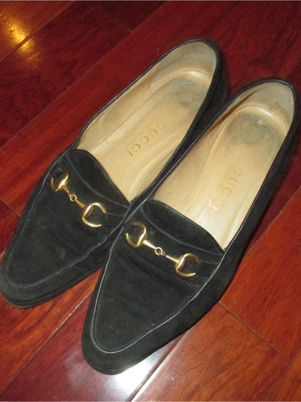 Gucci Black Suede Loafers with Gold Horsebit